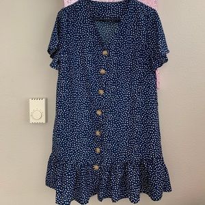 Blue polka dot button down dress